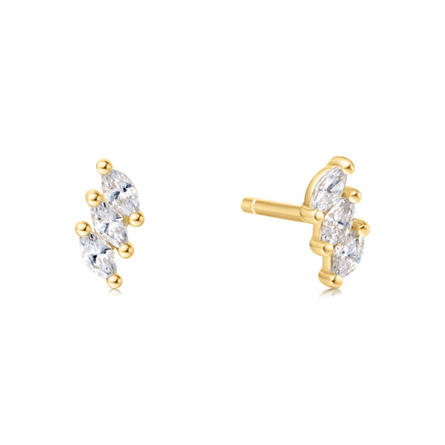 Gold Triple Marquise Stud Earrings